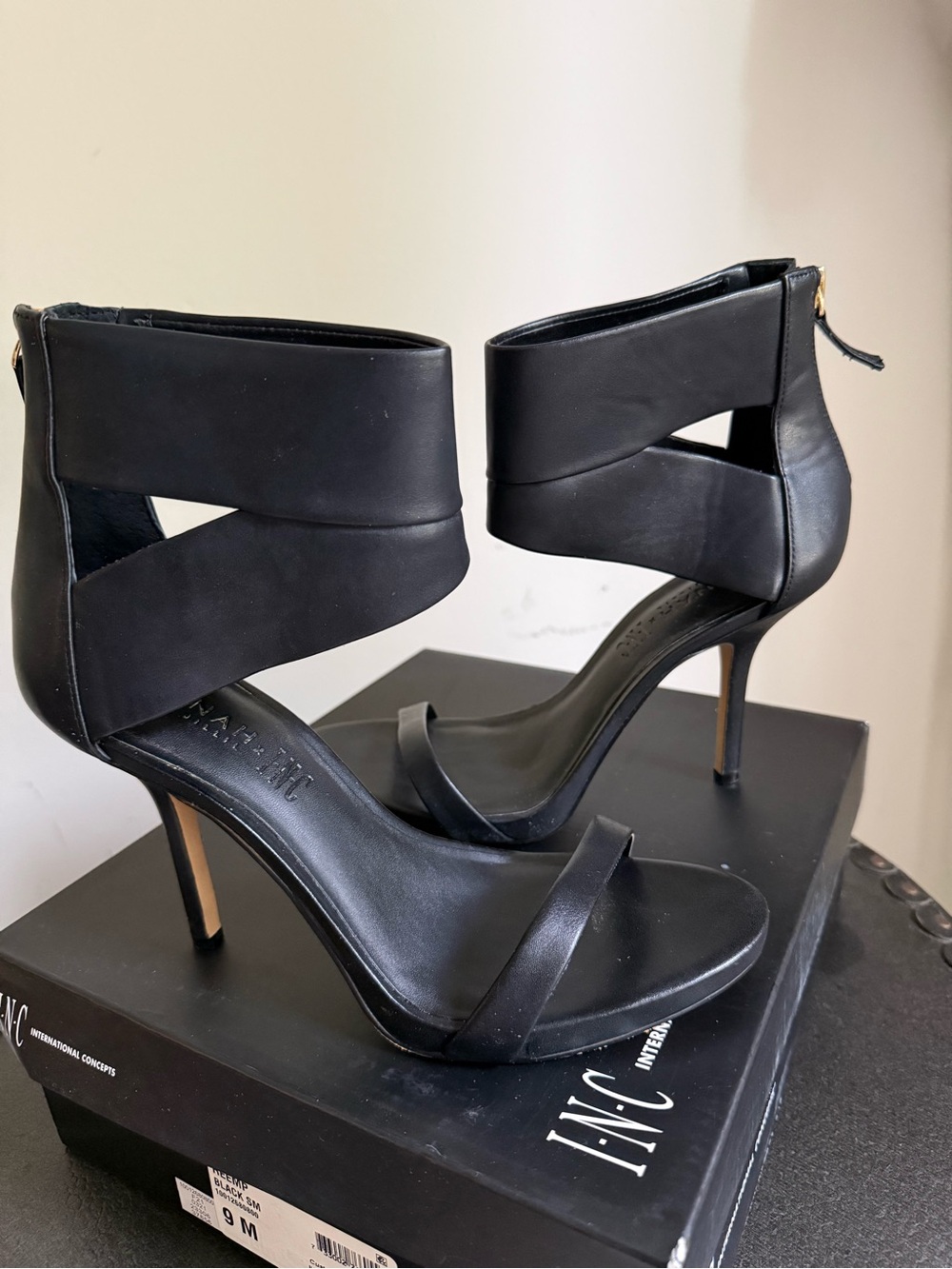 INC International Concepts Black Strappy Ankle-Cuff Stiletto Heels